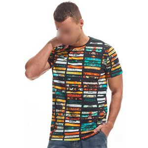 Men's Short Sleeve O-Neck T-<b>Shirt</b> With Colorful Tape Print Pattern Regular Fit Casual Knitted Polyester Top - Product Image 4