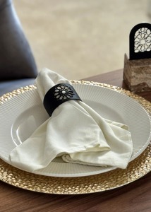 <b>Matte</b> Black Moroccan Geometric Cutout Napkin Rings For Ramadan <b>Table</b> Decor Elegant Black Cuff Napkin Holder - Product Image 5
