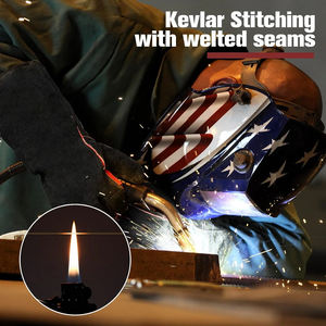 Guantes de soldador de cuero vacuno de diseño personalizado, resistentes al calor y al fuego, guantes de trabajo de doble seguridad para soldadura. - Product Image 4