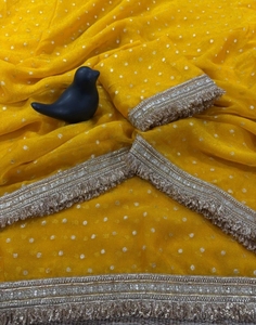 Sari de chifón y mezcla de seda adornado al estilo Bollywood KV (Amarillo) - Product Image 5