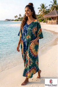 Vestido Kaftán Estampado Personalizado para Mujer, Traje de Playa Holgado, Ropa de Verano de Tela Ligera, Ideal para Vacaciones en Resorts y en la Isla - Product Image 3
