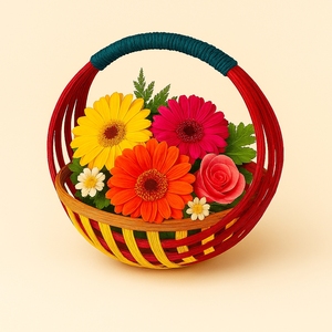 Cesta de Flores Colorida de Bambú, Estilo Bohemio, Hecha a Mano, Ecológica, Reciclable y Ligera, para Decoración del Hogar o Aniversarios - Product Image 3