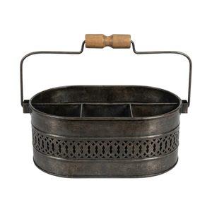 Porta Utensilios de Metal Galvanizado Negro, Ovalado, Portátil, con Asa y Recortes de Estrellas, 4 Compartimentos, para Cubiertos, en Venta - Product Image 4