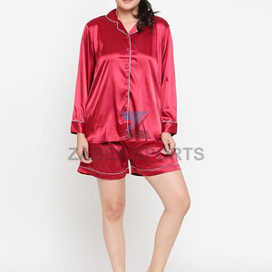 Ensemble de pyjama en satin polyester/coton pour femmes, vente en gros, imprimé personnalisé, fermeture à cordon, doux et respirant, 2 pièces - Product Image 6