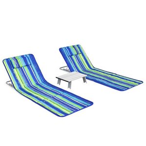Set di 3 pezzi di spiaggia poltrona stuoia di cui 2 sedie a sdraio regolabili con striscia da tavolo - Product Image 1