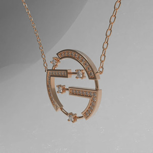 Collier pendentif en or rose avec diamant de laboratoire signe du zodiaque Balance - Product Image 4