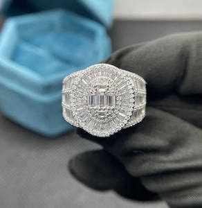 Baguette & Round Cut Moissanite Diamond Engagement <b>Ring</b> for Men Hip Hop Chunky <b>Statement</b> <b>Ring</b> 925 Silver Iced Out Style Jewelry - Product Image 6