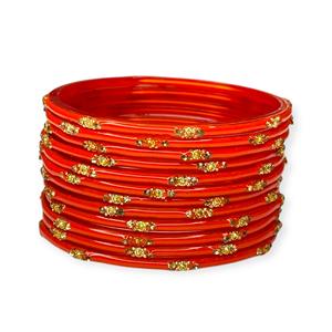 Nouvelle Collection 2026 : Bracelets en Verre Orange avec Perles Plaqué Or et Détails en Pierres Tendance – Ensemble Ethnique pour Mariage Femme - Product Image 2