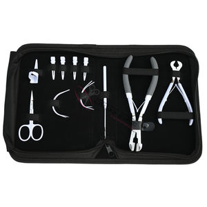 Kit d'outils pour extensions de cheveux Salon White : Pince à bandes adhésives, Coupe-bandes, Crochet de tirage, Mini-ciseaux, Aiguilles courbées, Pinces de coiffure - Product Image 1