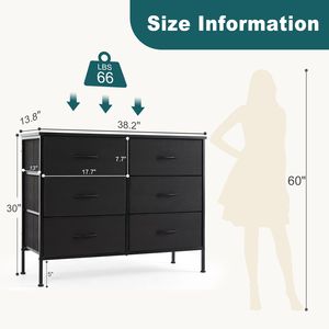 Cassettiera da camera a 6 cassetti con struttura in metallo e piano in legno, contenitore portaoggetti in tessuto con funzione TV - Product Image 2