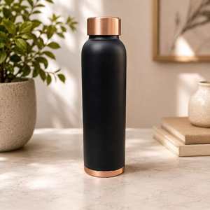 Minimalist Pure Copper <b>1L</b> <b>Water</b> <b>Bottle</b> Black Copper Lid Portable Travel Drinkware Nautical Design Antique Polish Luxury Elegant - Product Image 5