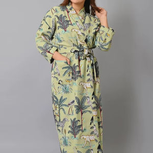 Robe kimono en coton gaufré à fleurs, peignoir léger - Product Image 1