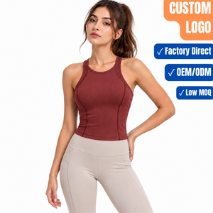 Women's Yoga Tank <b>Top</b> Cropped Workout Built-In Bra Medium Support Removable Cups 4-Way Stretch Breathable Moisture-Wicking - Product Image 1