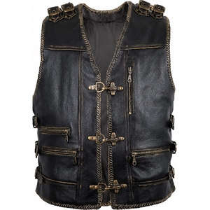 Chaleco de Cuero Genuino Negro Personalizado para Hombre, Estilo Motero Gótico, con Hebillas y Correas, Chaleco Punk para Motocicleta, Fabricante OEM - Product Image 1