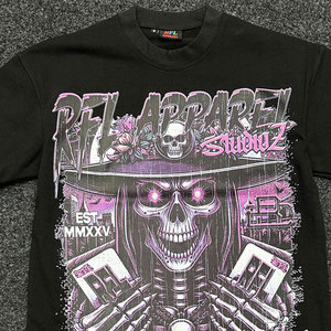 เสื้อยืดโอเวอร์ไซส์ผู้ชายผ้าฝ้าย 100% พิมพ์ลายตามสั่งคุณภาพสูง งานปักลายแบบแอพพลิเคชั่น ล้างสีแบบดิสเทรส ขายส่ง - Product Image 3