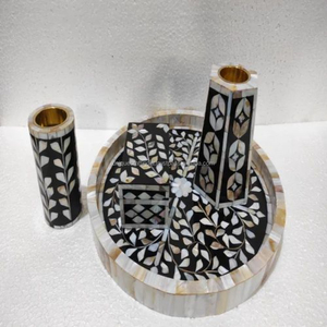 Black Floral Mother of Pearl Resin <b>Bukhoor</b> Set with Handcrafted Tray <b>Burner</b> Box Premium Home Decor - Product Image 6