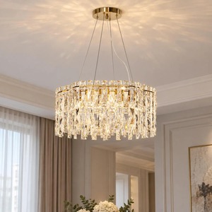 Crystal Circle Chandelier With Gold Frame Glam <b>Lighting</b> Fixture For <b>Ceiling</b> Decorations - Product Image 4