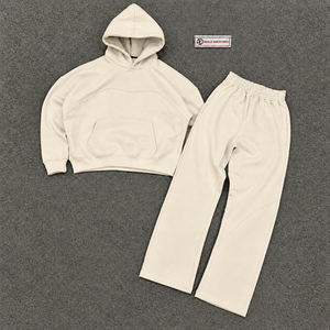 Ensemble de survêtement premium beige crème oversize pour homme – Sweat-shirt à capuche et pantalon de jogging – Tenue décontractée streetwear et sportswear – Vente en gros - Product Image 5