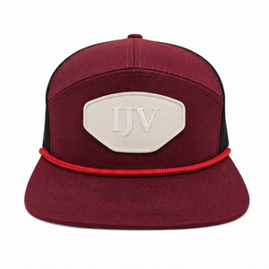 Wholesale High Profile 7 Panel <b>Flat</b> Brim Rope <b>Cap</b> <b>Men</b> Women Custom Woven Patch Mesh Back Baseball Hat - Product Image 2