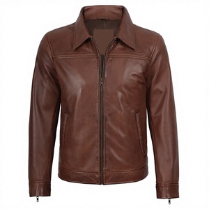 Chaqueta de Cuero Genuino para Hombre, Color Marrón, Calidad Premium 2026, Cuello Camisero, Cierre de Cremallera Frontal, Impermeable, Ecológica - Product Image 1