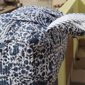 Floral Cotton Quilted Duffel <b>Bag</b> Zipper <b>Large</b> Capacity Weekender Travel <b>Bag</b> Indian Style Hand Block Printed - Product Image 3
