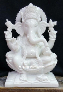 Makrana pura de mármol blanco, estatua sentado con Mushak, Lord Ganesha Ji - Product Image 2
