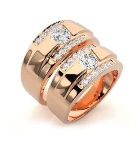 925 Sterling Silver Rose Gold Plated Double Row <b>Couple</b> <b>Rings</b> - Product Image 3