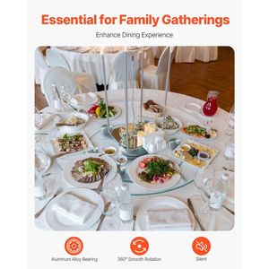 Piatto Girevole Lazy Susan in Vetro Temperato da 24 Pollici, Rotazione Silenziosa a 360 Gradi con 6 Ruote per Centrotavola - Product Image 2