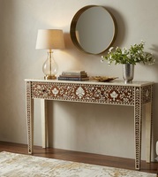 Console vintage en bois massif à motif floral avec tiroir de rangement, base de pieds de style victorien pour l'entrée, le couloir, le salon