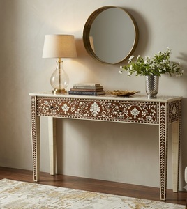 Vintage Floral Solid Wood Console Table with Storage Drawer Victorian Design Leg Base for Entryway Hallway Living Room Furniture - Product Image 1