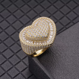 Joyería fina, anillo de diamante de eternidad en forma de corazón, anillo de diamante de moissanita VVS de corte redondo de oro amarillo para mujer, anillos de Hip hop personalizados - Product Image 1