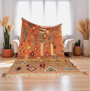 Tapis marocain noué à la main en laine multicolore, écologique, antidérapant, à motif géométrique, à poils moyens, pour salon et chambre d'enfant - Product Image 2
