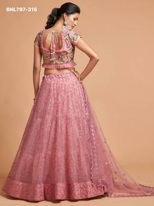 Elegant Look Soft <b>Net</b> with Sequin Embroidered Semi-Stitched A-Line Lehenga-Floral Embroidered Blouse & <b>Dupatta</b> At Wholesale Rate - Product Image 6