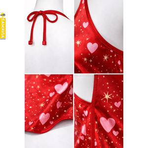 Camisón Personalizado Samavia para Mujer, Satén Rojo, con Estampado 'I Love You Forever' en Toda la Superficie, Tirantes Finos, para Otoño - Product Image 5