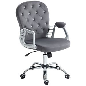 Sedia da Ufficio Grigio Scuro con Bottoni Trapuntati, Poltrona Direzionale per Casa e Ufficio con Braccioli Imbottiti, Altezza Regolabile e Ruote Girevoli - Product Image 1