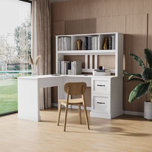 Antiqued White Home Office <b>Computer</b> <b>Desk</b> with Hutch - Product Image 1