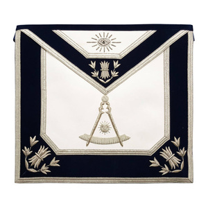 Past Master Freemason <b>White</b> Navy <b>Apron</b> Silver Chain Fringe Embroidery Custom OEM Masonic Brotherhood Regalia Formal Ceremony - Product Image 3