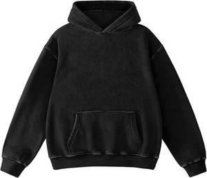 Sweat à capuche oversize doublé en tissu éponge avec poche kangourou pour homme, sweat unisexe teint uni effet délavé - Product Image 2