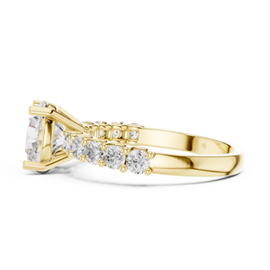 Bague de fiançailles solitaire en or jaune avec diamant de laboratoire rond et bande pavée, bague de mariage pour femme - Product Image 5