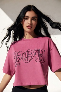 T-shirt court rose pour femme avec logo DOT, coupe classique, col rond, manches courtes, tenue décontractée d'été - Product Image 5