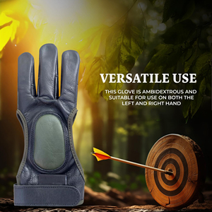 Guante de tiro con arco de tres dedos de alta calidad, protector de cuero genuino para uso con arco largo tradicional, ajuste cómodo para la mano. - Product Image 5