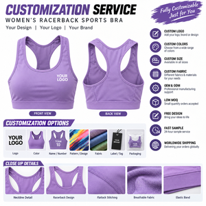 Maßgefertigter Damen Racerback Sport-BH Hochelastisch Atmungsaktiv Schnelltrocknend Gepolsterter Fitness-Yoga-Workout-BH OEM Private Label - Product Image 4