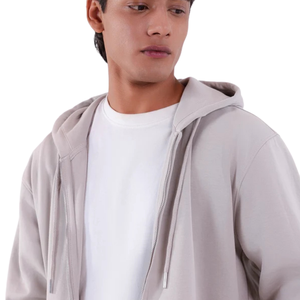 Sweat à capuche zippé beige personnalisé avec logo pour femme, en molleton épais, avec cordon de serrage, style streetwear, vente en gros - Product Image 5