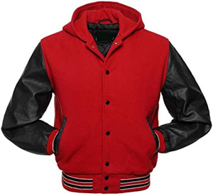 Varsity Jacket with Wool Body and Genuine Leather Sleeves Classic Letterman Style College Jacket for <b>Men</b> - Product Image 4