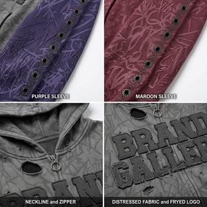 Sudadera con Capucha y Cremallera Unisex Brand Gallery, Manga Raglán, Logotipo Grabado, Estilo Urbano, Corte Holgado, Sudadera con Capucha de Estilo Otoñal - Product Image 6
