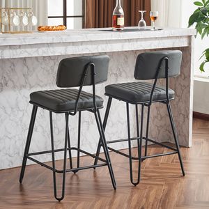 Set di 2 Sgabelli da Bar Alti Industriali in Pelle PU, Sedie Vintage Imbottite con Struttura in Metallo e Schienale in Stile Retrò - Product Image 2