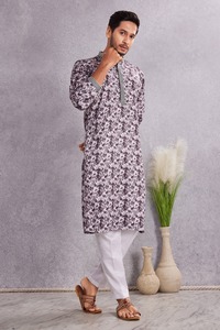 India Pakistan Style <b>Kurta</b> <b>Men's</b> Gray Printed Cotton <b>Kurta</b> Casual Wear Cotton <b>Kurta</b> for <b>Mens</b> Wedding Party Wear - Product Image 5
