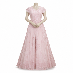 Vestido Anarkali Premium Rosa Pálido con Bordado Floral para Mujer, Elegante Vestido Maxi Étnico de Diseñador para Bodas, Fiestas y Recepciones - Product Image 1