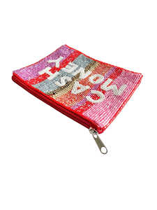 Porte-monnaie perlé brodé à rayures avec fermeture éclair, fait main en perles de rocaille, pochette à citation décorative, léger et vintage - Product Image 3