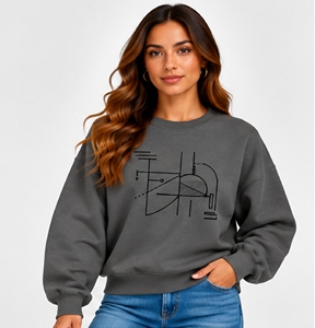 Sweat-shirt gris surdimensionné à col rond pour femme, manches longues, imprimé géométrique, 100% coton, vêtements d'automne - Product Image 1